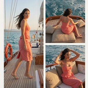 Orsay Coral Gingham Spaghetti Strap Dress